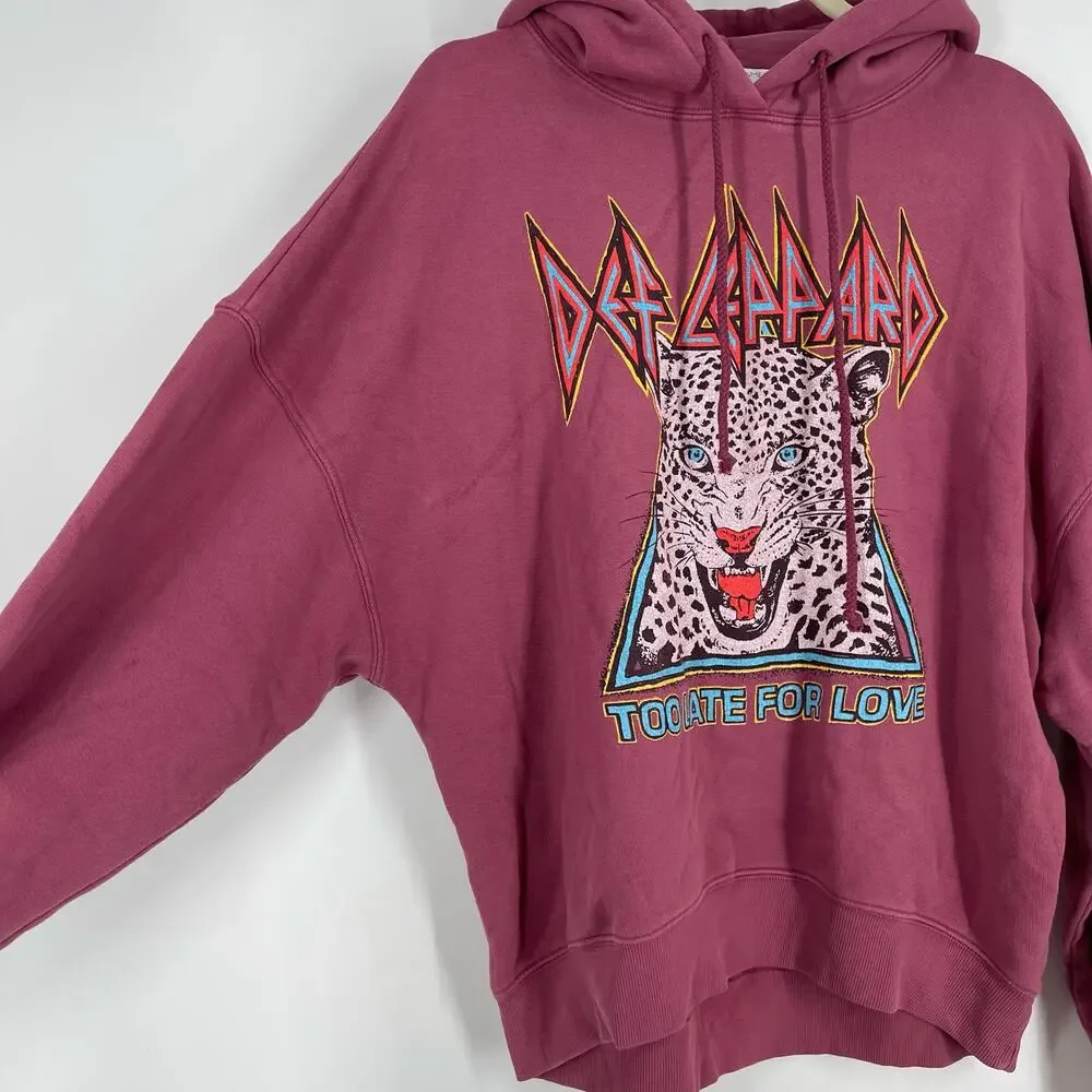 Daydreamer Def Leppard Too Late For Love Oversized Hoodie Sweatershirt Pink XS